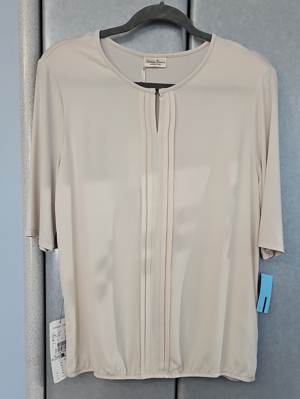 Cream Pintuck Front Short-Sleeve Blouse, Barbara Lebek, Size 38